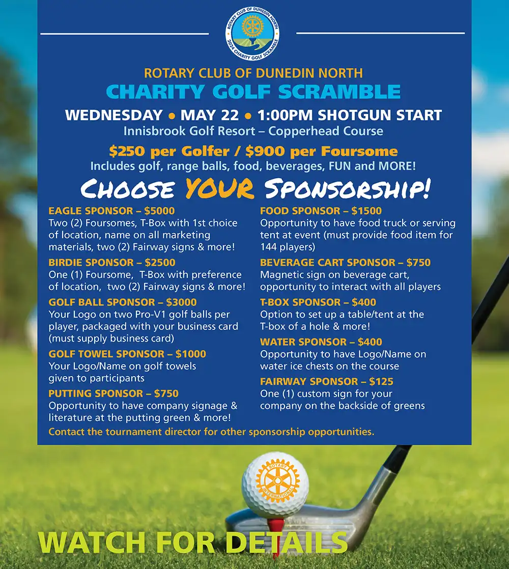 2024 Dunedin Rotary North Annual Golf Tournament Sponsorship Opportunities
